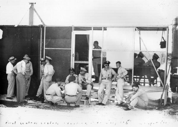 Bumper Launch Preparations At Cape Canaveral. 1950. Soldiers taking break.