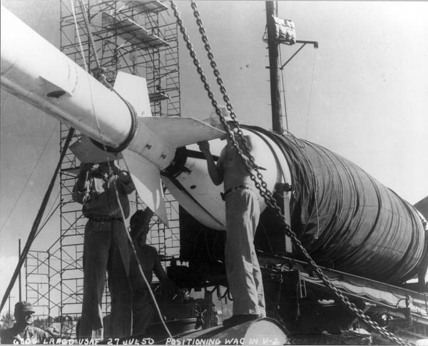 Bumper Launch Preparations At Cape Canaveral. 27 July 1950. Positioning WAC in V-2
