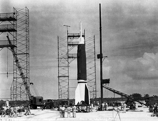 Bumper Launch Preparations At Cape Canaveral. Bumper Rocket. July 1950