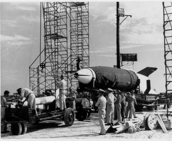 Bumper Launch Preparations At Cape Canaveral. Positioning WAC rocket.