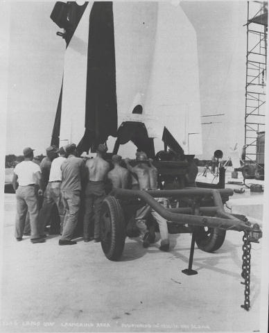 Bumper Launch Preparations At Cape Canaveral. Moving missile by hand.