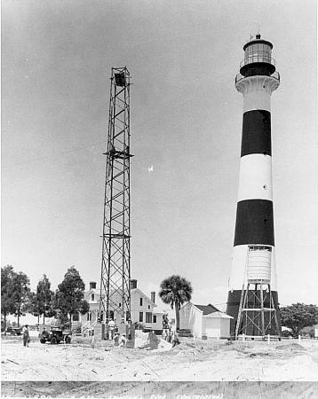 Cape Canaveral Lighthouse Circa 1950. Construction in front of tower.