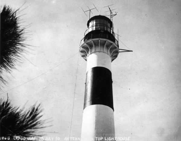 Cape Canaveral Lighthouse Circa 1950. Antennas on top of Lighthouse.