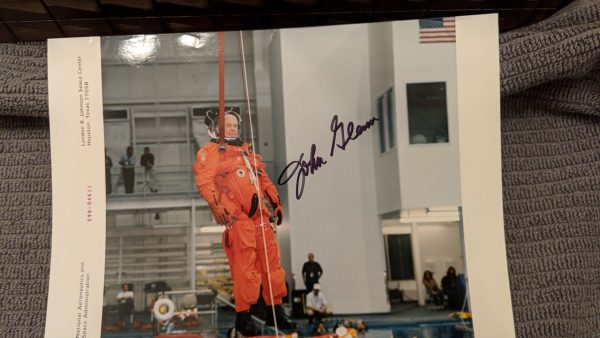 Photo Of John Glenn Autograph On STS-95 Training Photo